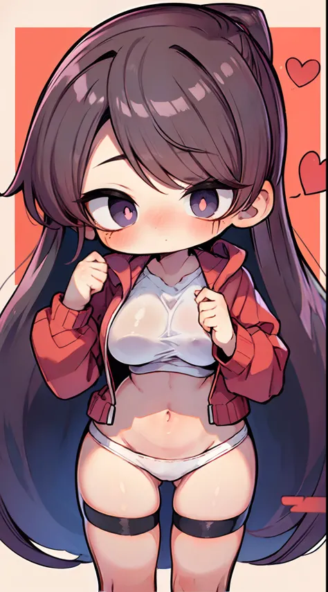 komi shouko,(A white border around a red rectangular background：2.5)，Back view，Break open your hips，revealing her belly，huge tit，whitesweater，High detail,ahegao face,Moles under eyes, Heart-shaped pupils，Love pupils，Lots of hearts，Fleshy thighs,highly rend...