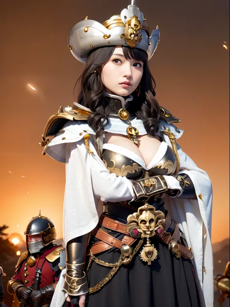 (masutepiece), Professional , ​masterpiece、top-quality、photos realistic , depth of fields （Gemstone Silver Metal Body:1.９),(Matte White、（Put on a pirate hat）、（Ultimate Beauty）、Jewel Gold Weapon（Jewel Metal Body:1.４),Gorgeous metal weapons , Detailed Sword ...