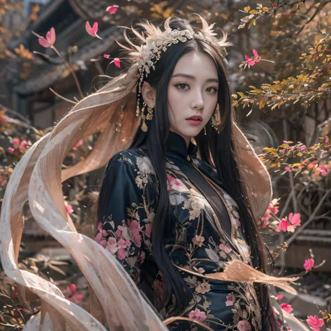 32k（tmasterpiece，k hd，hyper hd，32k）long flowing black hair，ponds，zydink， a color，  xuzhou people （slightly drunk girls）， （rouge ...