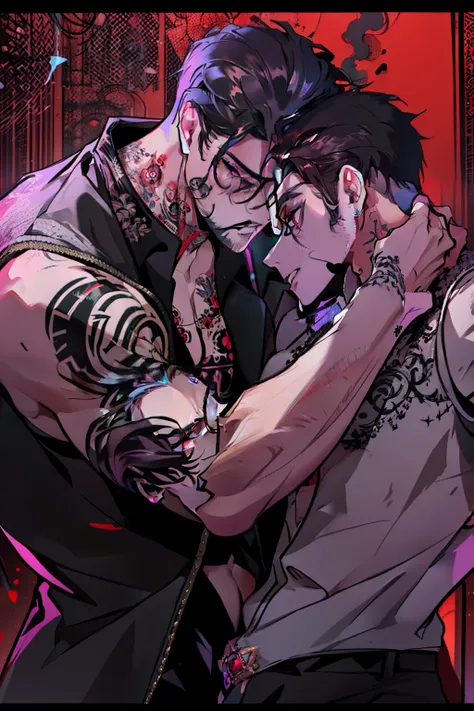 mafia noir casino gambling bar vampire dominant alpha gay couple macho sexy handsome demon adult men with tattoos big chest big ...