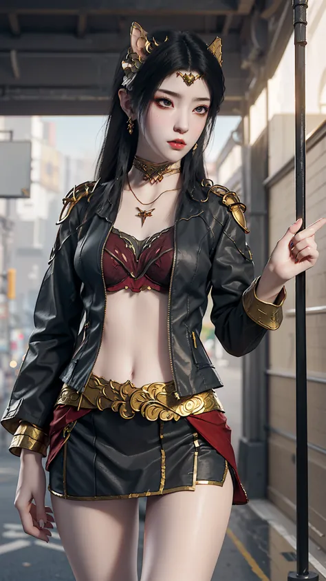 anime - style image of a woman in a short skirt and jacket, a photorealistic painting by Kentaro Miura, Trend of CGsociety, conceptual art, Smooth anime CG art, made with anime painter studio, Realistic anime 3 D style, photorealistic anime girl rendering,...