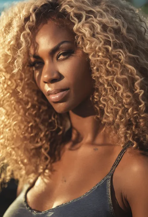 A black woman with blonde hair can be considered a unique and attractive combination. A pele morena geralmente complementa as mechas loiras, destacando ainda mais a beleza dos cabelos. Hair color can range from a light blond to a darker blond, and the inte...