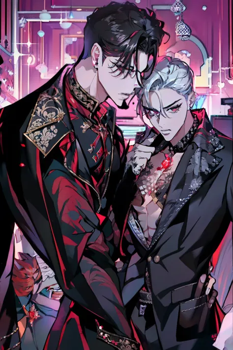 mafia noir casino gambling bar vampire dominant alpha gay couple macho sexy handsome demon adult men with tattoos big chest big ...