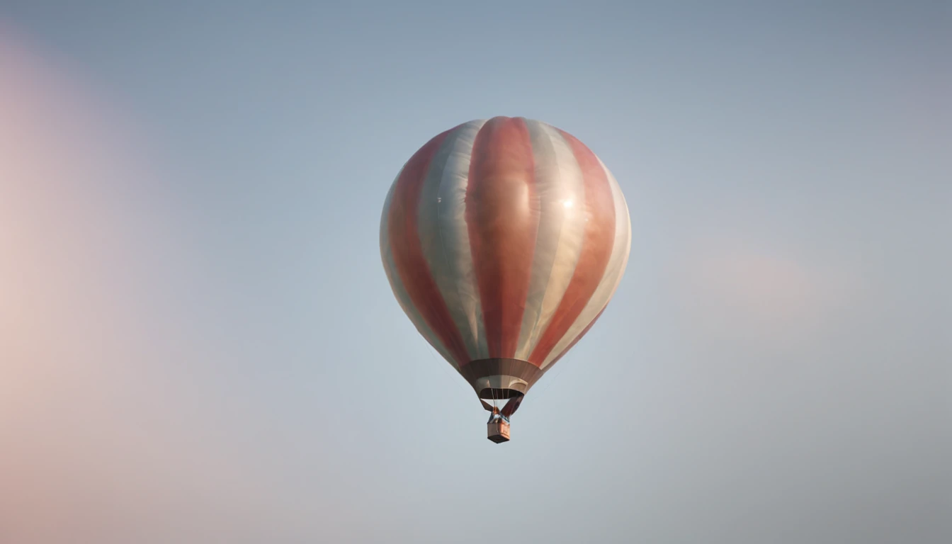 a guy flying in a balloon that flies in the sky. The guy flies stuck by the arms in the balloon. on the balloon has written the name ADHD. 4k, Hyperreal photo of very high detail