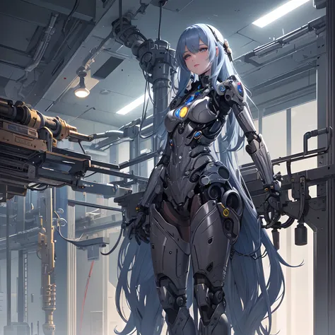 (original) , (very detailed wallpaper) , very detailed illustrations, (1 Girl) , beautiful eyes, (delicate face) , perfect detail, ((mechanical parts)), mechanical spine, mechanization, future, wide hips, laboratory, ((mecha)), stylish energy (module), rep...