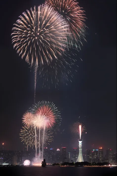 A smile、hi-school girl、校服、While doing fireworks、mare、Tokyo Skytree