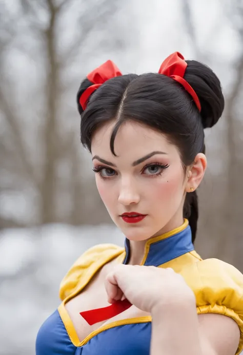 portrait, Snow White as street fighter character, super nintendo, Chun Li