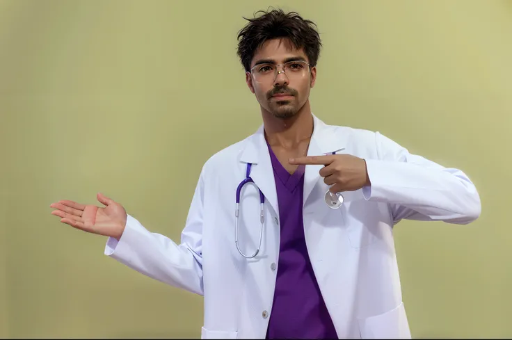 Doctor Arafed man in white coat and purple shirt, vestindo um jaleco branco, Male physician, usando jaleco, medic, vestindo jaleco, usando jaleco, vestindo jaleco e blusa, medic, with a stethoscope, jaleco e camiseta, wearing lab coat and glasses, com jale...