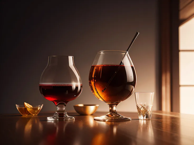 A stunning showcase of glassware, rendered with a realistic touch and a glossy shine.