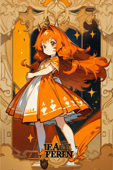 Long-haired little loli，He has long brownish-orange hair，This is a six-year-old girl，Wear a magic dress