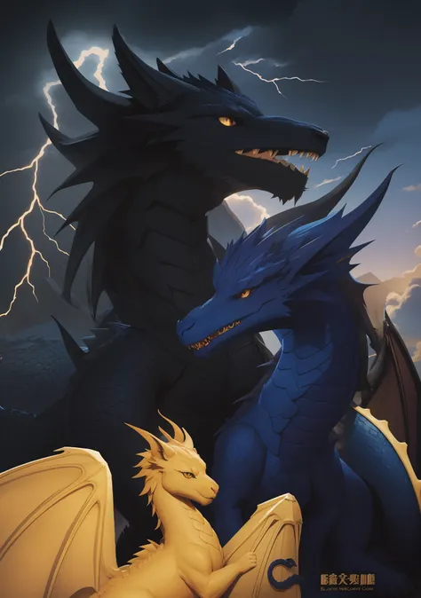 Three Dragons. Black Male, Blue Female and Golden Cub