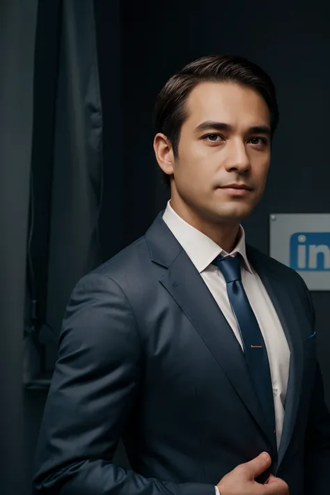 Professional 8k Linkedin photo of a man in suit with studio lighting, Bokeh, Corporate Portrait Head Photography Winner of the best corporate photo, Meticulous details, Hyperrealistic, centered uncropped symmetrical beautiful.