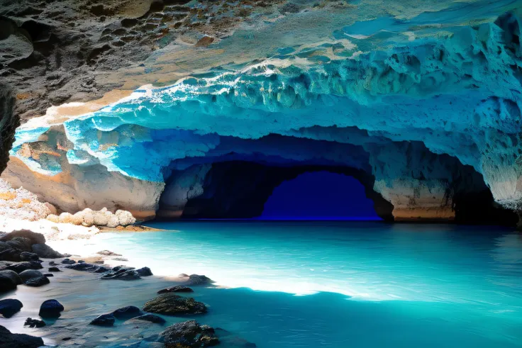 Inner cave, Cobalt Blue Ocean, village; lierre