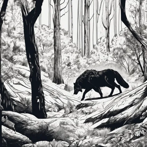 lobo preto imagem escura de fundo estilo filme chamado da floresta