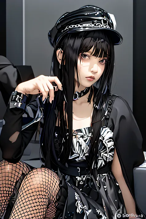 Alave in black dress and hat sitting on sofa, 1 7 - year - old anime goth girl, cruel korean goth girl, Goth girl aesthetics, 1 7 - year - old goth girl, gothic aesthetic, Goth aesthetics, japanese gothic, black hime-cut hair, black gothic lolita dress, go...