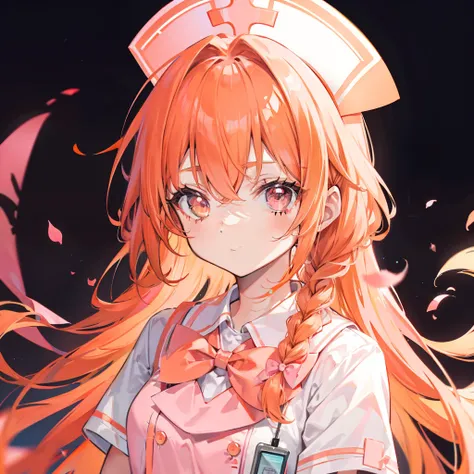 Long light orange hair，Pink bow，Fairy braids，Nurses uniform