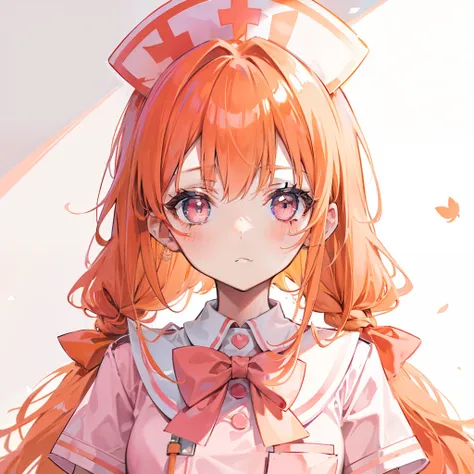 Long light orange hair，Pink bow，Fairy braids，Nurses uniform