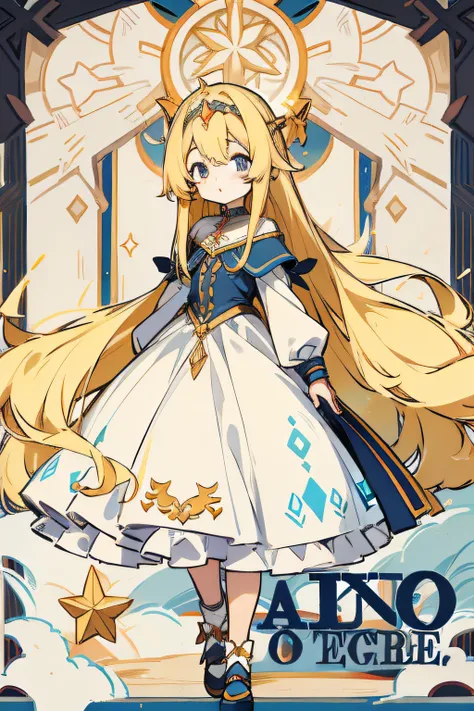 Long-haired little loli，Fair skin，Has long blonde hair，This is a six-year-old girl，Wear a magic dress