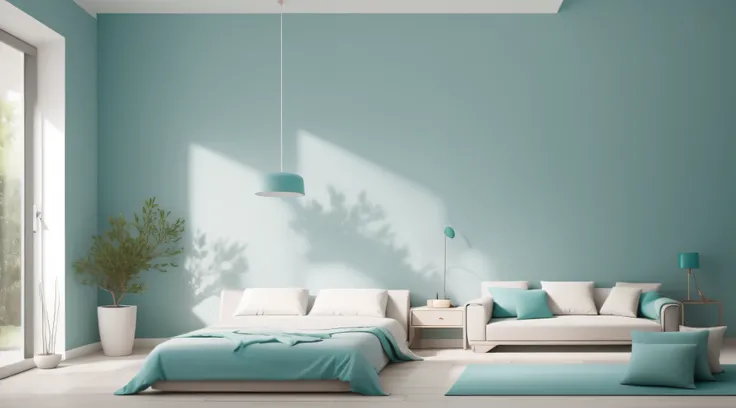 (a minimalist wall with a soothing aqua color)