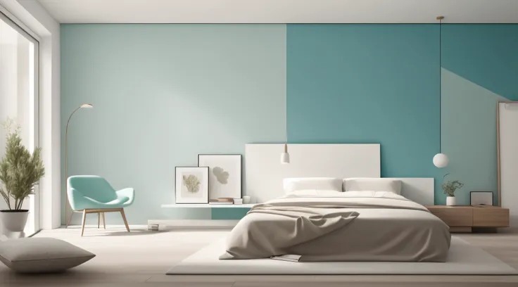 (a minimalist wall with a soothing aqua color)