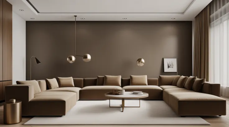 there is a couch and a table in a room, apartment with walls Antique bronze color, minimalist design, modern, minimalist interior design, modern minimalist, modern and minimalist, minimal modern, apartment design, modern interior design, interior, modern m...