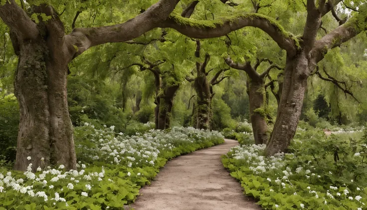 RAW photo, best, masterpiece, best quality, high quality, extremely detailed, there is a picture of a path through a flowering forest, a blooming path to the sky, a photograph of an enchanted garden, a blurry dreamy exterior , a beautiful path in a forest,...