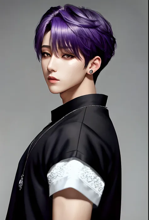 Englandtown, Professional Photos, shot from back, Photographed so that the whole body can be seen, shot from back, At Fed Man with Necklace, inspired by Sim Sa-jeong, androgynous vampire, :9 detailed face: 8, extra detailed face, detailed punk hair, ((Gray...