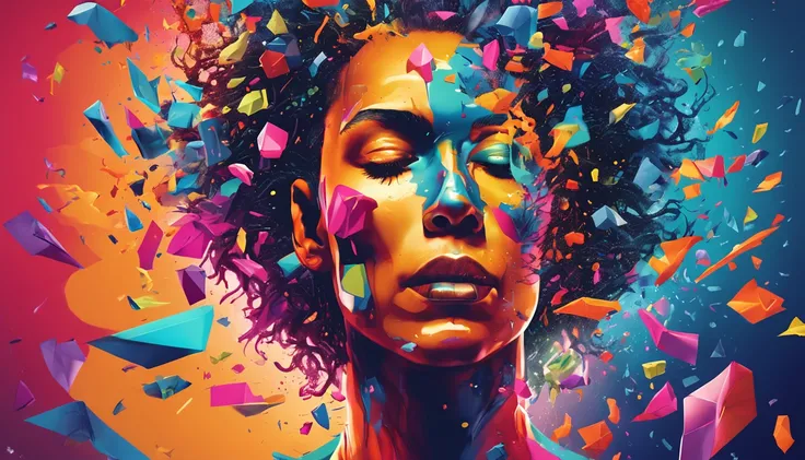 epic realistic, high-quality artwork of An illustration of a person reflecting with colorful thoughts representing different emotions emerging from his mind.