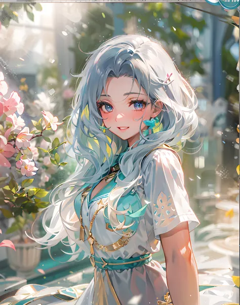 {{Masterpiece}}，Best quality at best，Very detailed CG unity 8K wallpaper，Sweet girl，above chest，Bigchest，电影灯光，lens flare glow，beatiful detailed eyes，The color hair，Colorful light，particulate，（a color：1.5），（The color hair:1.5),perfect bodies，Perfect face，fa...