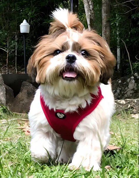 Happy birthday to a happy furry baby, 4K HD resolution, Shih-tzu race, shih tzu, pelos longos imagem de alta qualidade, imagem premiada, imagem da National Geographic com fundo granulado, imagem premiada, imagem premiada, hiper-realista, alta resolução, mu...