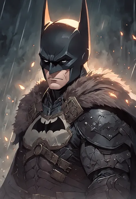 "Batman Viking com rosto do giurosa, Sorriso esquerdo, blood tears, sombrio, qualidade excepcional, multiple facial scars, Batman que ri, armadura viking das trevas, Gothic style."