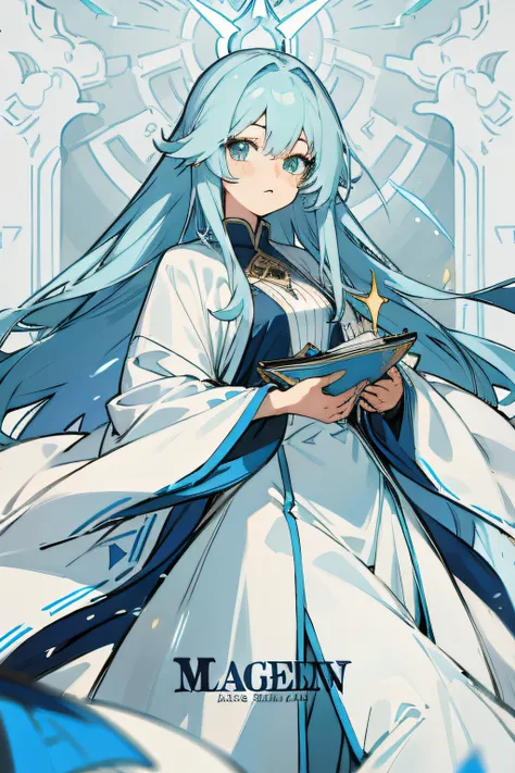 Light blue long-haired female magician，is an indifferent woman