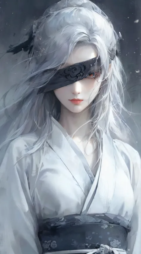 close-up of a woman with white hair and white mask，Belle peinture de personnage，Guviz，Guviz-style artwork，white-haired god，Yang J，Epic and beautiful character art，Stunning character art，FAN Qi，Wu Zhun Shifan，Guvitz at the Pixiv Art Station,8K