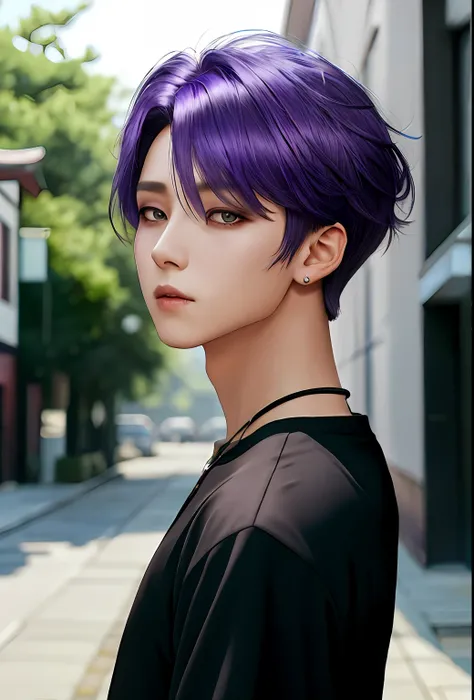 Englandtown, Professional Photos, shot from back, Photographed so that the whole body can be seen, shot from back, At Fed Man with Necklace, inspired by Sim Sa-jeong, androgynous vampire, :9 detailed face: 8, extra detailed face, detailed punk hair, ((Gray...