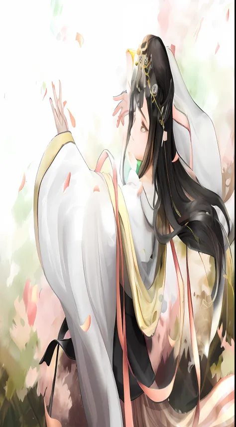 Anime girl wearing white and black dress，with long hair in takes, ((a beautiful fantasy empress)), Palace ， A girl in Hanfu, a beautiful fantasy empress, heise jinyao, Anime goddess, flowing hair and long robes, lovely languid princess, onmyoji portrait, i...