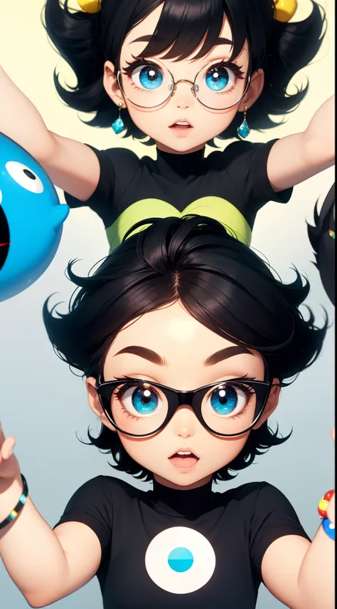 Powerpuff Girls，Short black hair，eye glass