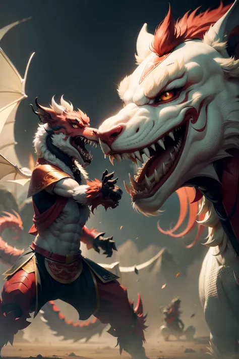 A Chinese dragon fights with a dog