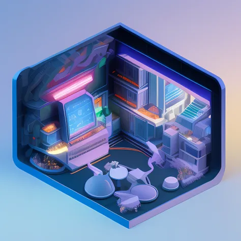 duskametrik isometric cutaway of a 1980s vaporwave poster cinematic lighting bokeh vaporwave elements  incredibly detailed duskametrik