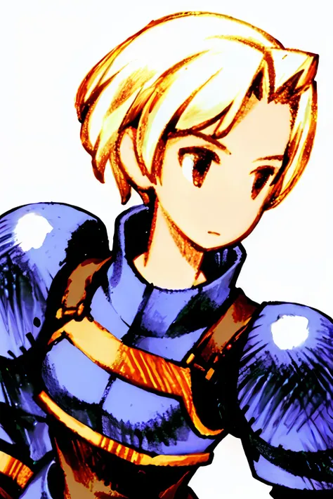 1girl, white hair, short hair, armor, gauntlets,red