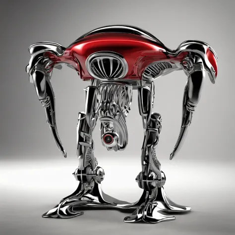 car designed by HR Giger, chrome, black, red