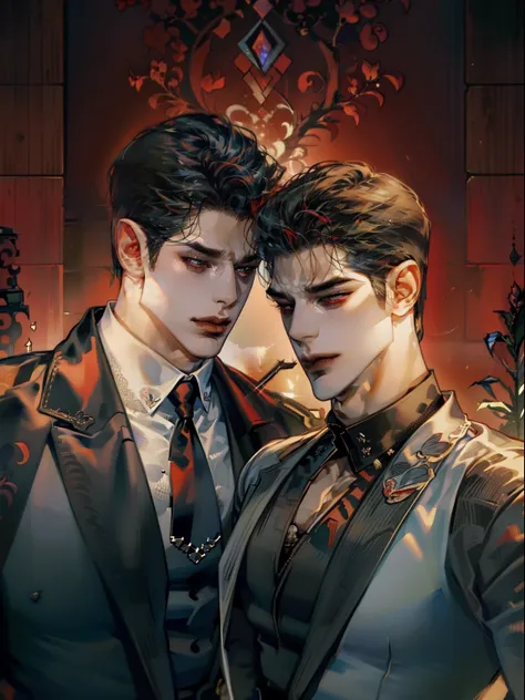 mafia noir casino gambling bar vampire dominant alpha gay couple macho sexy handsome demon adult men with tattoos big chest big ...