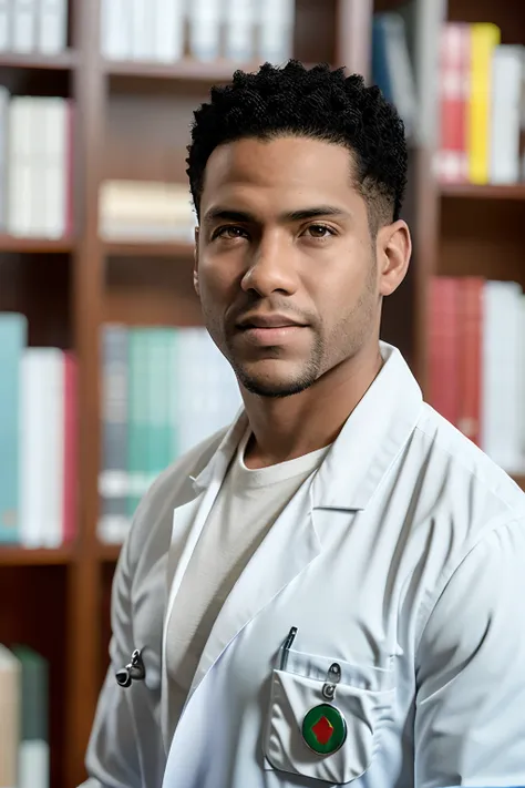 Arafed male in a white lab coat standing in a library, Male physician, Retrato no meio da foto, foxish guy in a lab coat, Jon MacNair, maximus jacobs, medic, catalog photo, medic, retrato, Wesley Kimler, Directed by: Dietmar Damerau, jordan lamarre - wan, ...