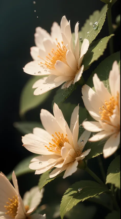 Divinely beautiful  microscopic world , Masterpiece , Macro photography , cobweb, close up, film grain, chromatic aberration, neon bokeh , smoke , highly detailed, Bright sunny weather, microflowers, drops, blur, jasmine flower