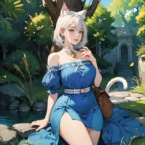 Women in Their 20s, offcial art, unity 8k wall paper, ultra-detailliert, beautifly、Aesthetic, ​masterpiece, top-quality, Photorealsitic、Cat-eared clan、Cats ears、very thick tail:1.5、very thick and long tail、dark brown eyes、Silver-white hair、hair that stands...