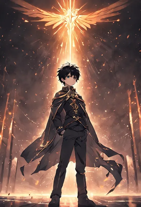 Black-haired boy，Stand at the intersection of light and darkness：HD graphics，holy paladin，Holy Grail War，tarot。