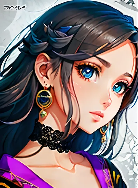 ((qualidade superior)), ((obra prima)), ((realisitic)), (Detalhes),animesco、estilo anime、 (1 mulher）Earrings accessories only、Close up retrato da mulher com cabelo castanho escuro、Olhos brilhantes muito bonitos, Como vidro cristalino、Tampos、summer outfit、4...