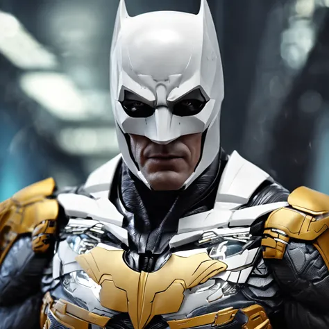 spectacular, Master parts, :The realistic White Batman focuses on the advanced cybernetic suit Orba Prima, high high quality ::n_Style drawing, Low-quality defects,