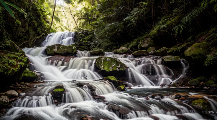 Foto RAW de cachoeira, pequenos detalhes, fotorrealista, foto ultrarrealista, 8k uhd, dslr, soft-lighting, alta qualidade, grain of film, Fujifilm XT3, (obra-prima)