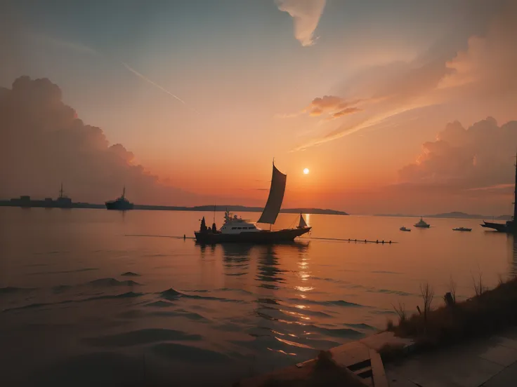 convert into anime, detail the boat , add clouds in the sky