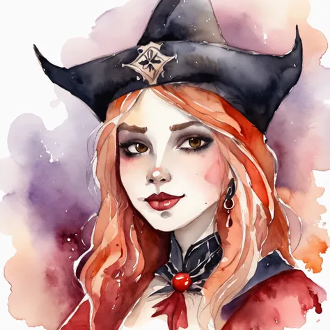 Cute vampire girl, halloween theme, watercolor style, white background